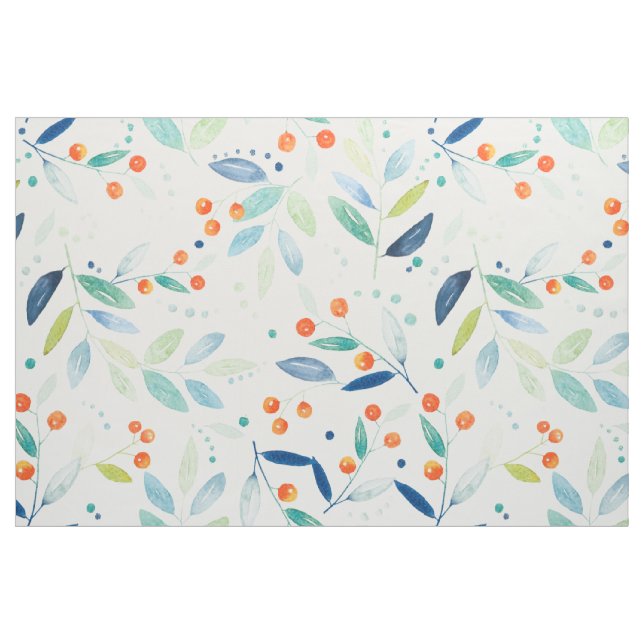 Colourful Watercolors Botanical Berries & Leafs Fabric (Yard)