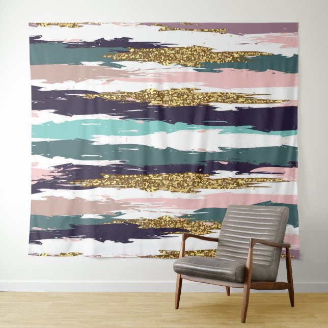 Colourful watercolors brushstrokes pattern tapestry (In Situ (Horizontal))
