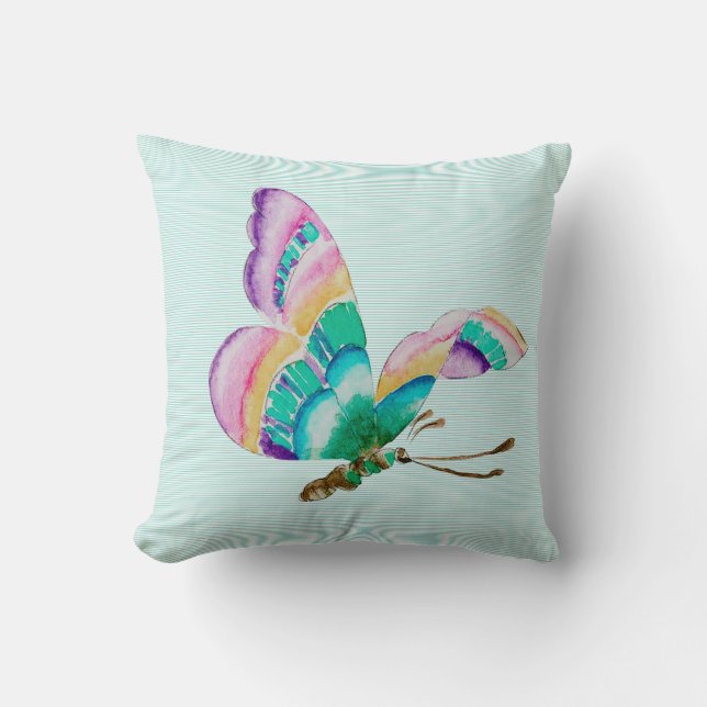 Colourful watercolors butterfly cushion (Front)