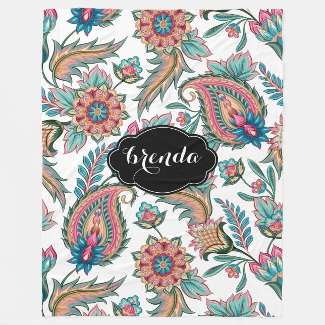 Colourful Watercolors Ethnic Paisley Pattern Fleece Blanket (Front)