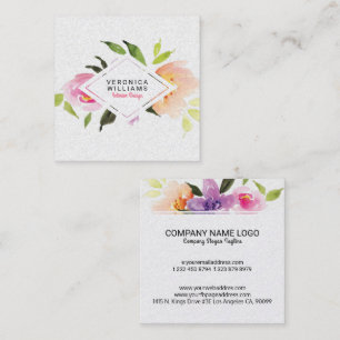 Colourful Watercolors Floral Bouquet Square Business Card