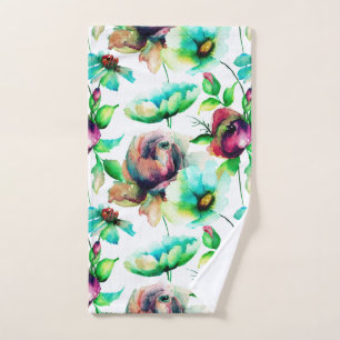 Colourful Watercolors Floral Seamless Pattern Bath Towel Set