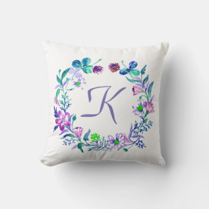 Colourful Watercolors Floral Wreath Illustration Cushion