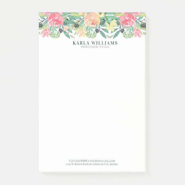 Colourful Watercolors Flowers Border Post-it Notes (Front)