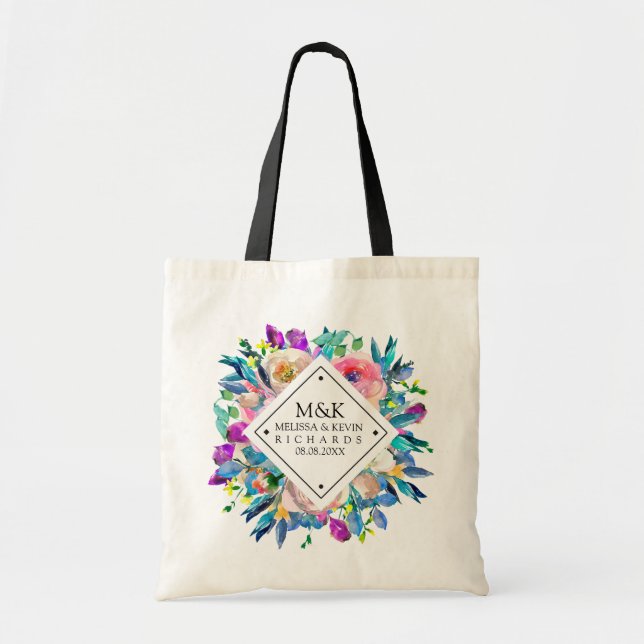 Colourful Watercolors Flowers Bouquet Tote Bag (Front)