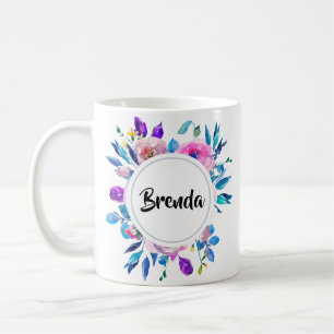 Colourful Watercolors Flowers Bouquet With Coffee Mug