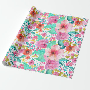 Colourful Watercolors Flowers Collage Wrapping Paper