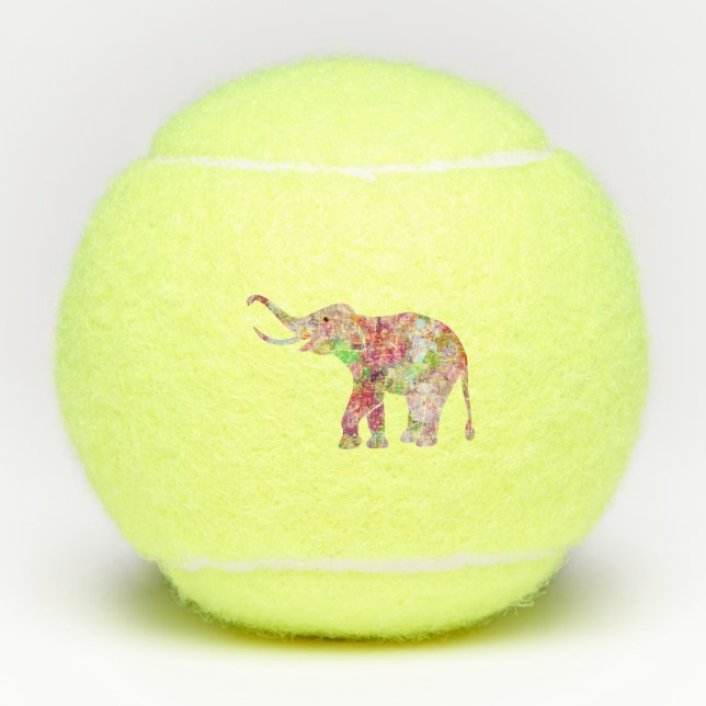 Colourful watercolors flowers elephant illustratio tennis balls (Front)