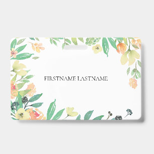 Colourful Watercolors Flowers Frame ID Badge