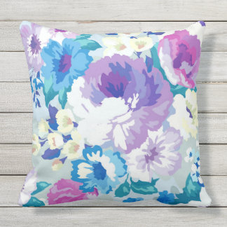 Colourful Watercolors Flowers Illustration Pattern Outdoor Cushion