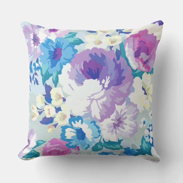 Colourful Watercolors Flowers Illustration Pattern Outdoor Cushion (Front)
