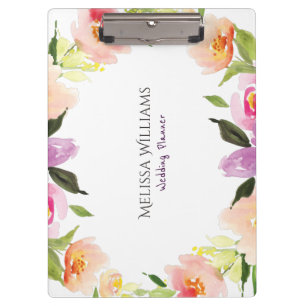 Colourful Watercolors Flowers Wedding Wreath Clipboard