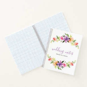 Colourful watercolors flowers wreath notebook