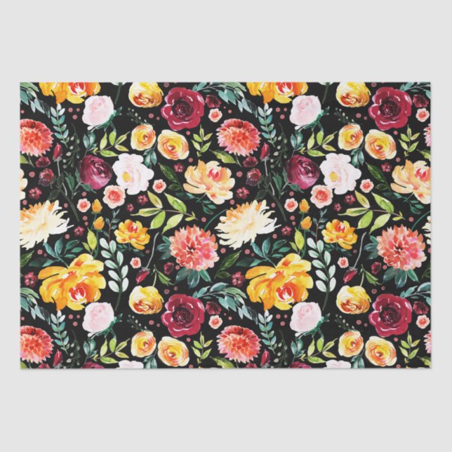 Colourful watercolors garden flowers pattern tissue paper (Front)