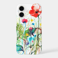 Colourful Watercolors Red Poppy's & Spring Flowers