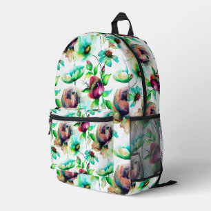 Colourful Watercolors Red Roses Seamless Pattern Printed Backpack