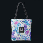 Colourful Watercolors Summer Flowers Pattern Tote Bag<br><div class="desc">Colourful flowers loose watercolors illustration modern trendy seamless pattern.
Black square accent and customisable monogram.</div>