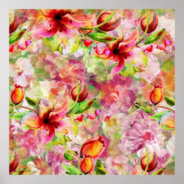 Colourful Watercolors Summer Lily Illustration Poster (Front)