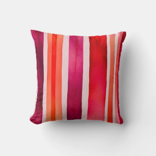 Colourful Watercolour Stripes Square Throw Pillow