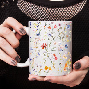 Colourful watercolour wild flower  coffee mug