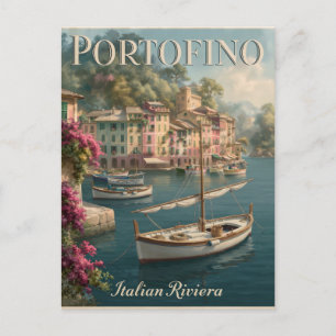 Colourful Waterfront and Boats in Portofino, Italy Holiday Postcard