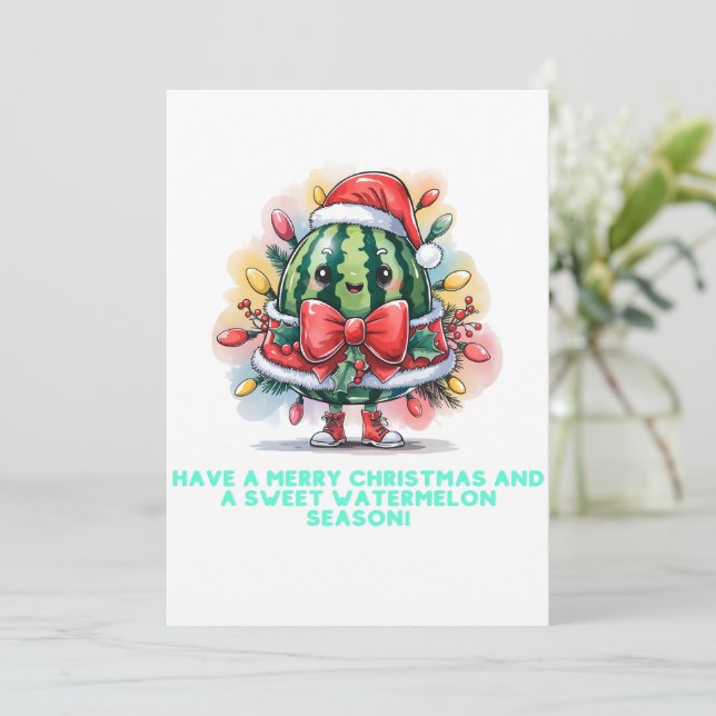 Colourful watermelon Christmas tree Holiday Card (Standing Front)