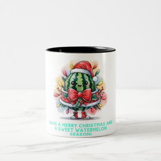Colourful watermelon Christmas tree Two-Tone Coffee Mug (Center)