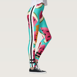 Colourful watermelon l Workout Blue Black text Leggings