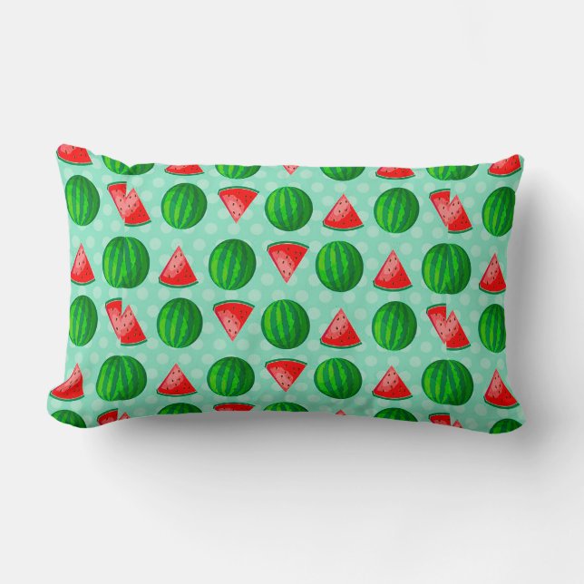 Colourful Watermelon Pattern Featuring Slices Lumbar Cushion (Front)
