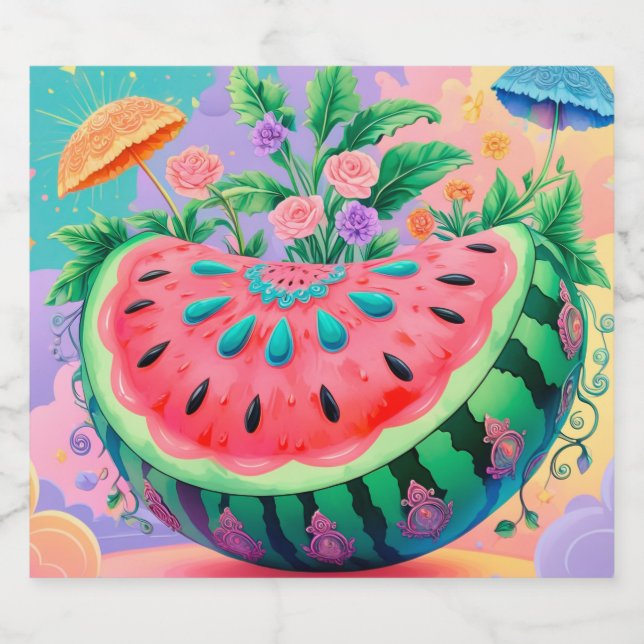Colourful watermelon sparkling wine label (Single Label)