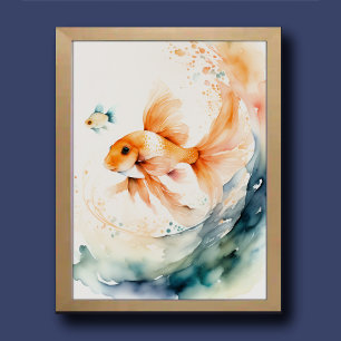 Colourful Waterolor Goldfish Poster