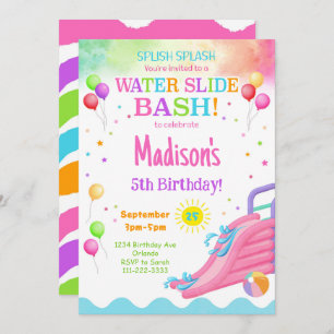 Colourful Waterslide Birthday Bash Invitation