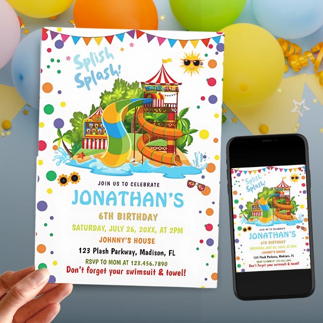 Colourful Waterslide Birthday | Splash Party  Invitation (Creator Uploaded)