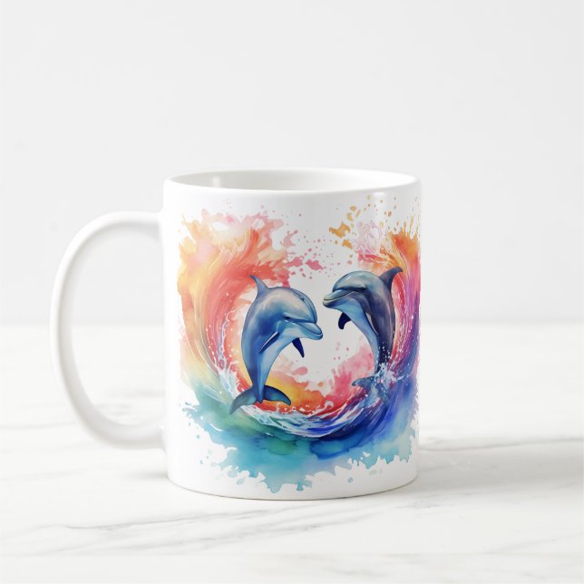 Colourful wave heart dolphin coffee mug (Left)