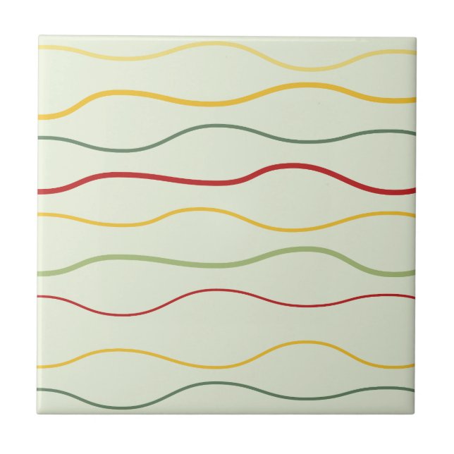 Colourful Wave Lines Pattern Ceramic Tile (Front)