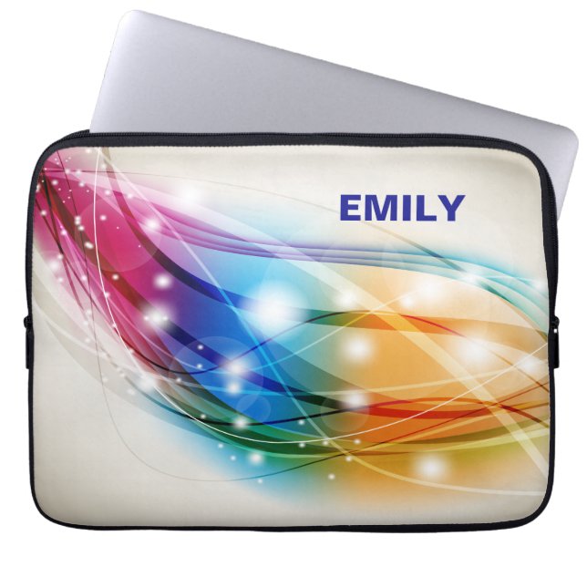 Colourful Waves Beige Background Monogram Laptop Sleeve (Front)