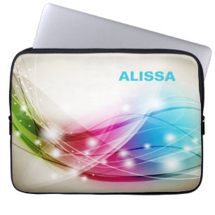 Colourful Waves Beige Background Monogram Laptop Sleeve