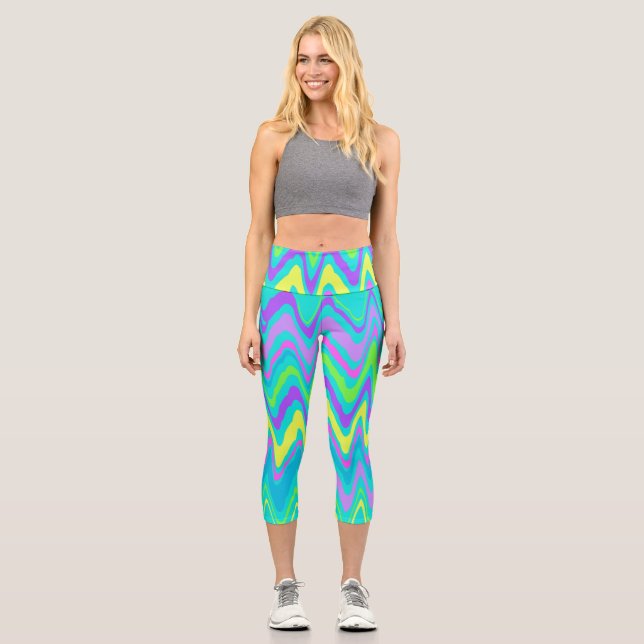 Colourful Waves Capri Leggings (Front)