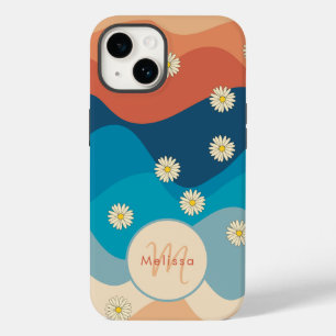 Colourful Waves & Daisies Pattern Monogram Case-Mate iPhone 14 Case