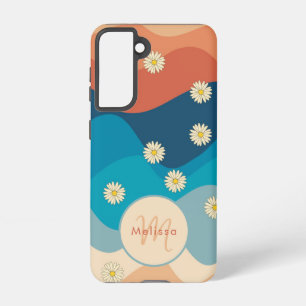Colourful Waves & Daisies Pattern Monogram Samsung Galaxy Case