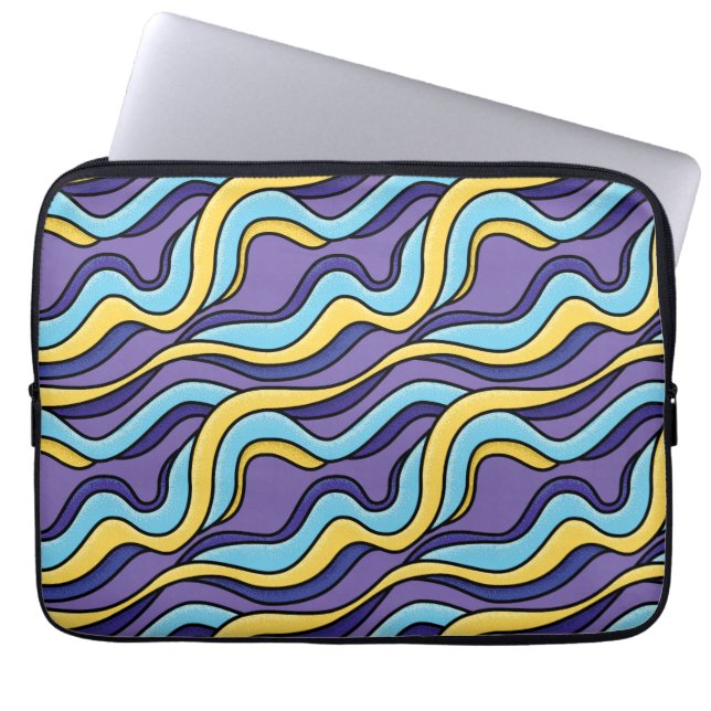 Colourful Waves Funky Retro Modern Pattern Laptop Sleeve (Front)