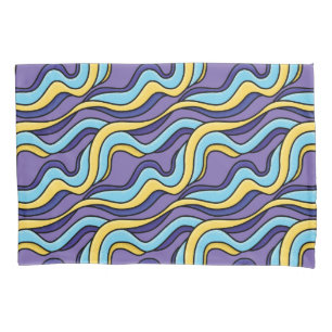 Colourful Waves Funky Retro Modern Pattern Pillow  Pillowcase