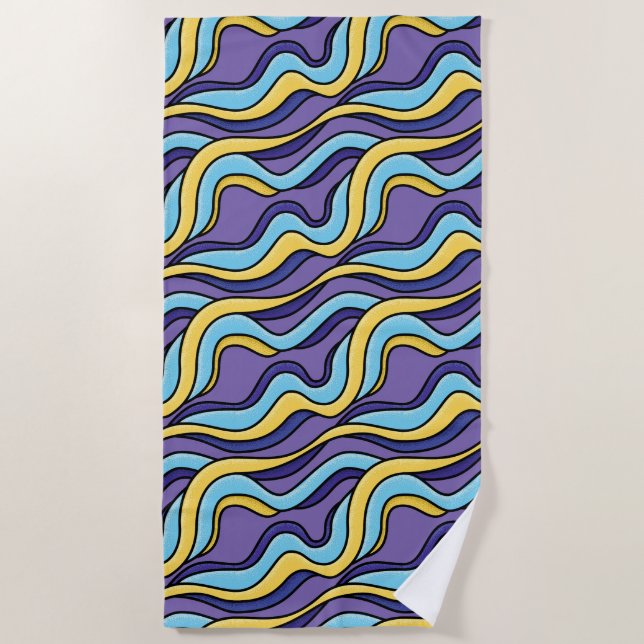 Colourful Waves Pattern Funky Retro Modern Abstrac Beach Towel (Front)