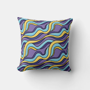 Colourful Waves Pattern Funky Retro Modern Abstrac Cushion