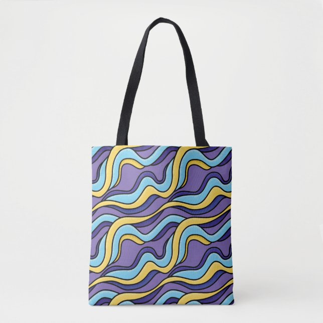 Colourful Waves Pattern Funky Retro Modern Abstrac Tote Bag (Front)