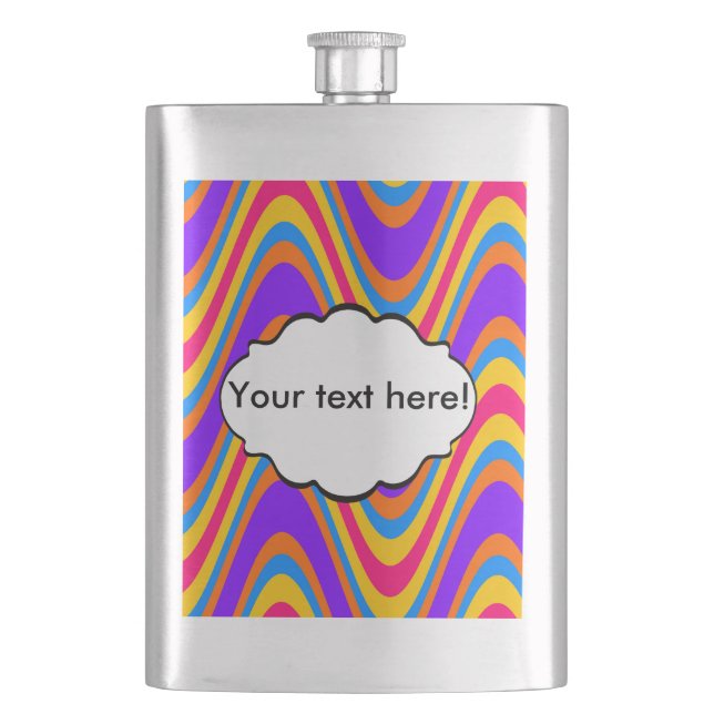 Colourful waves pattern hip flask (Front)