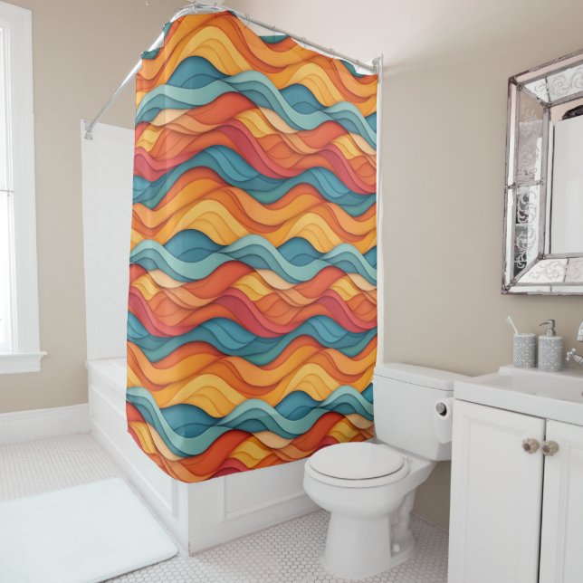 Colourful Waves Shower Curtain (In Situ)