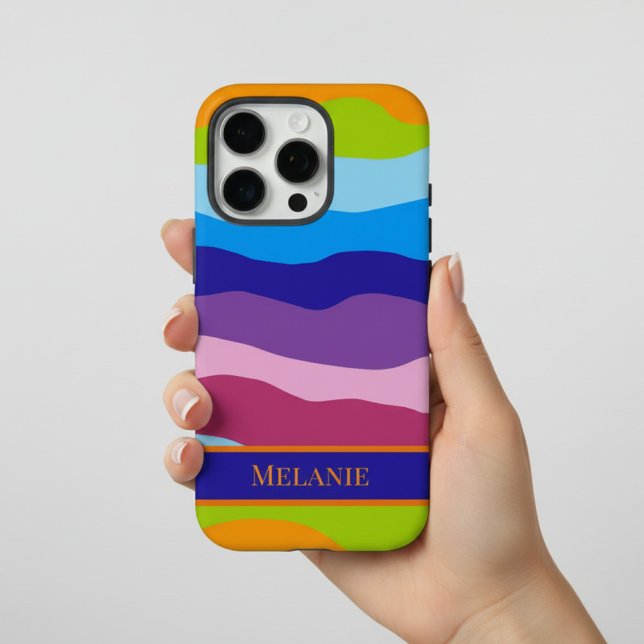 Colourful Waves with Name Case-Mate iPhone Case (colorful phone case with name)
