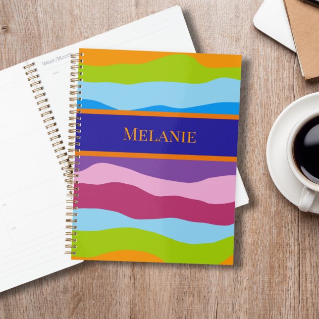 Colourful Waves with Name Planner (colorful planner / appointment book)