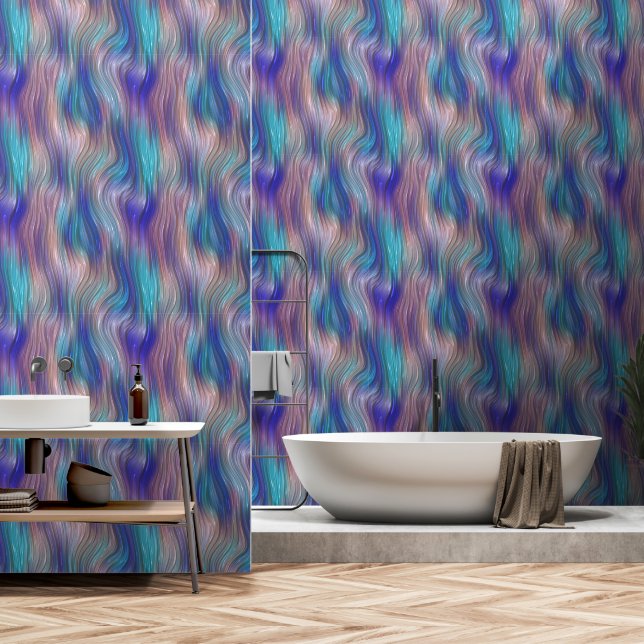 Colourful Wavy Glossy Stripes Wallpaper (Bathroom)